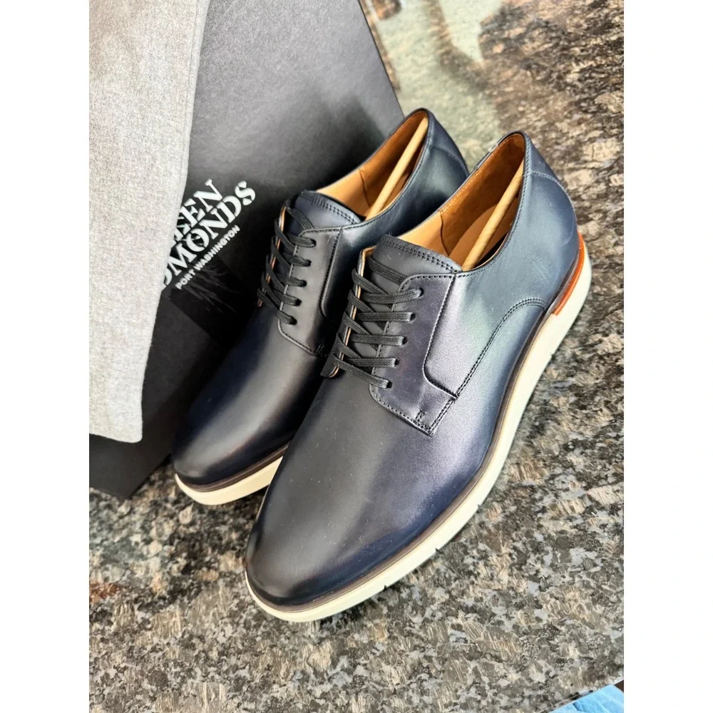 Allen Edmonds Carson‎ Navy Leather Derby Shoes 11.5 D 7258 Mens Plain Toe Oxford